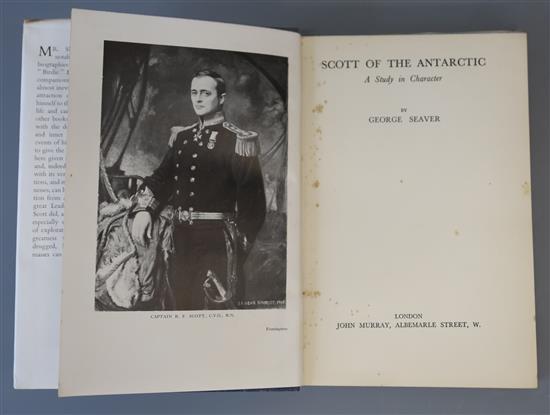 Seaver, George - Scott of the Antarctic, 8vo, cloth, in torn unclipped d.j., with authors presentation inscription to Miss G.M. Scott